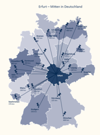 Carte de l'Allemagne : Erfurt - au centre de l'Allemagne