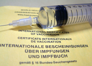 Spritze mit Impfpass