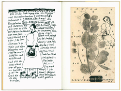 Doppelseite aus dem Künstlerbuch "Kniphofia Obscura" von Hartmut Andryczuk