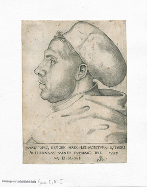 Lucas Cranachs d. Ä.: Porträt Martin Luthers als Mönch mit Doktorhut.