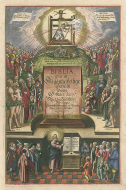 Titelblatt der sogenannten Kurfürstenbibel des Gothaer Herzogs Ernst des Frommen in der Forschungsbibliothek Gotha